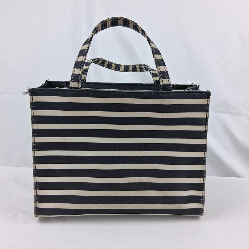 Kate Spade New York Black Cream Striped Satchel Crossbody Bag R00675